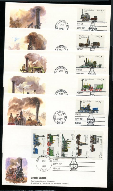 US 2362-2366a set 6 UA Fleetwood cachet Locomotives series FDC