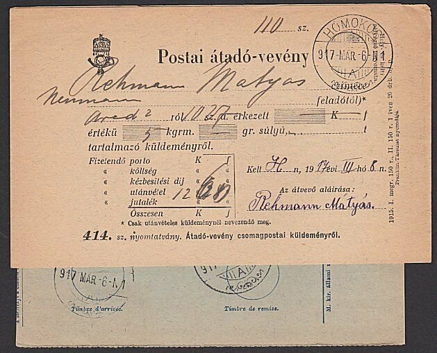 HUNGARY 1917 parcel card ex Arad............................................K336