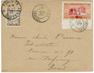 Senegal 1919 Biozona cancel on cover to France, B1 double surcharge, RARE