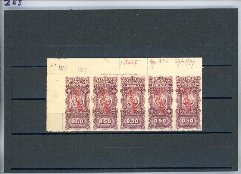 URUGUAY Revenues $0.50 ABNCo Specimen 1897 *REGISTRATION SHEET* Block{5} MNH ZS3