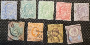 Great Britain, 1902-11, short sets of Edward VII, used, 1/2p-6p, SCV$131.85