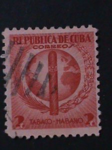 ​CUBA-1939-SC#357 WORLD FAMOUS CIGAR-USED VF-76-YEARS OLD STAMP-FANCY CANCEL