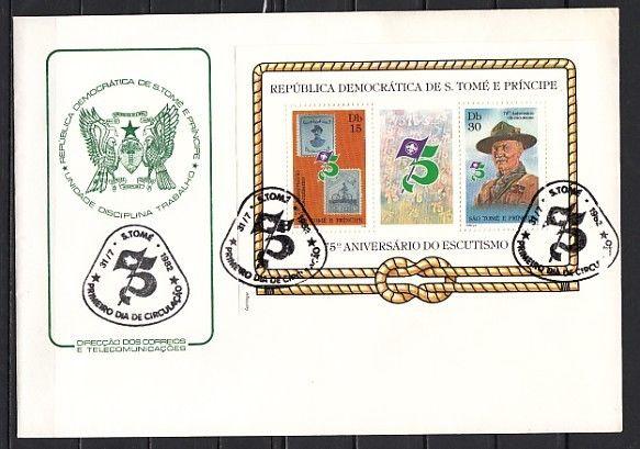 St. Thomas, Scott cat. 659a. 75th Anniv. of Scouting s/sheet. First day cover