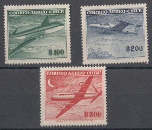 1955-56 CHILE AIRMAIL/ DOUGLAS DC-6 (YVERT# 160-162) MNH VF