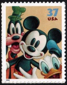 SC#3865 37¢ The Art of Disney: Goofy, Mickey and Donald Single (2004) SA