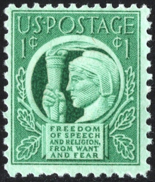 SC#908 1¢ Four Freedoms Single (1943) MNH