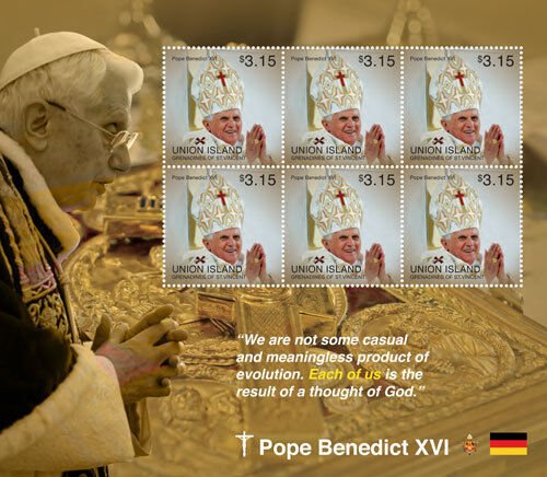 UNION ISLAND 2014 - POPE BENEDICT XVI - SHEET OF 6 STAMPS - MNH