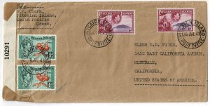 Pitcairn Island 1943 cover to the U.S., censored upon arrival