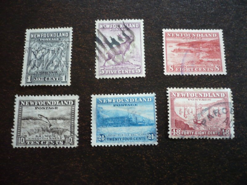 Stamps - Newfoundland - Scott#253,257,259,260,264,266 -Used Part Set of 6 Stamps