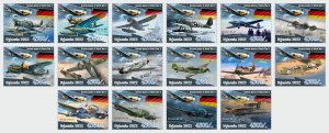 Stamps.  Aviation, WWII Uganda 2022 year , 16 stamps  perforated