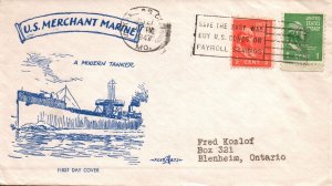 U.S. MERCHANT MARINE A MODERN TANKER CACHET BY PENTARTS SLOGAN CANCEL 1947