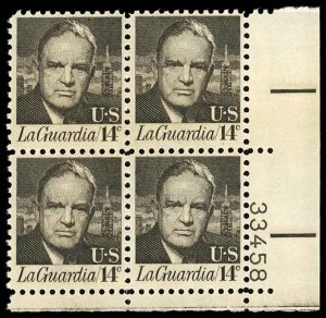 US Sc 1397 MNH PLATE BLOCK of 4 - 1972 14¢ La Guardia  - P.O. Fresh