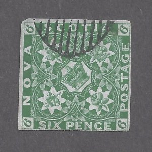 Canada NOVA SCOTIA # 5 1857 6d DARK GREEN CROWN AND FLOWERS IMPERFORATE BS28099