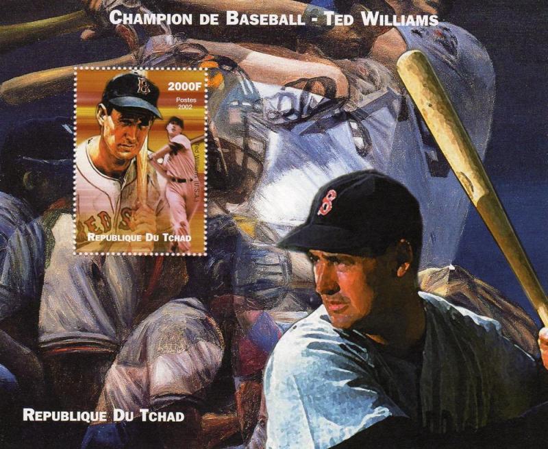 Chad 2002 Champion of Baseball Ted Williams Souvenir Sheet Perforated MNH