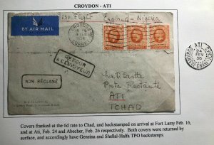 1936 Croydon England First Flight Airmail Cover FFC To Ati Chad