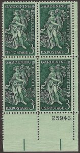 Scott # 1100 1958 3c dl grn  Symbol of the Good
Earth  Plate Block - Lower Ri...