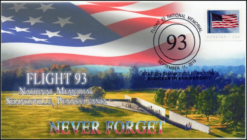 19-230, 2019, Flight 93, Pictorial Postmark, Event Cover, 9-11, Shanksville PA