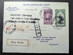 1932 Belgian Congo Airmail Crash Cover Elisabethville to Bouillon Belgium