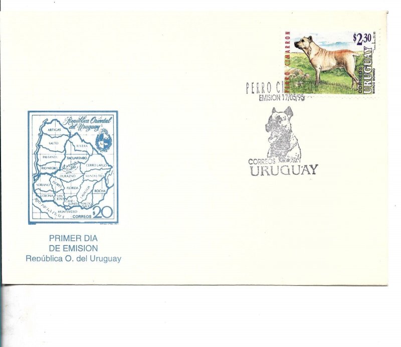 URUGUAY 1995 CIMARRON DOG FDC FIRST DAY COVER SPECIAL POSTMARK DOGS