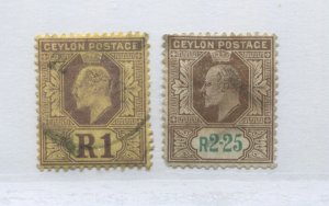 Ceylon KEVII 1904-1910 1 rupee and 2 rupees 25 cents used