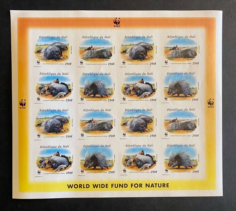 1998 WWF Porcupine Mali Full Sheet Stamps Imperfect-