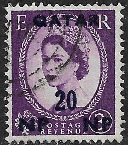 QATAR 1957 QE2 20np on 3d Wilding Portrait Issue Sc 7 VFU