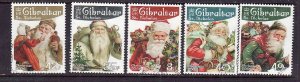 Gibraltar-Sc#1061-5-used set-Christmas-Santa Claus-2006-small hinge remnant on b