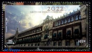 22-23-1 MEXICO 2022 CRY OF INDEPENDENCE, POSTAL PALACE, ARCHITECTURE, MNH