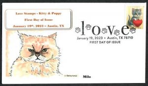 5745 - FDC - Love – Kitten and Heart - Wally Jr Cachet - Milo - BWP