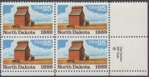 Scott # 2403 - ZIP Block Of 4 - North Dakota Statehood -  MNH - 1989