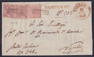 Naples, Sc 2, 4, 6 (Sassone 3, 8a, 12a), 1859 reg cover from Teramo, Colla cert