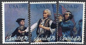 United States #1629-31 10¢ The Spirit of '76 (1976). Three singles. MNH