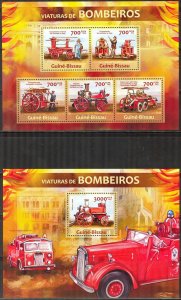 Guinea Bissau 2013 Old Fire Trucks sheet + S/S MNH