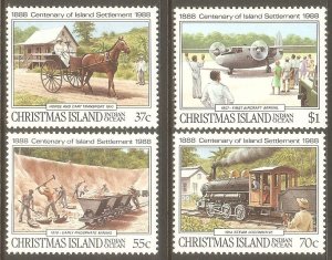 CHRISTMAS ISLAND Sc# 218 - 221 MNH FVF Set4 Settlement Aircraft Locomotive Horse