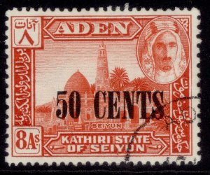 ADEN - Kathiri GVI SG24, 50c on 8a red, FINE USED.