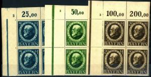  Bavaria #112-14 MINT Plate Blocks F-VF OG NH Cat$90