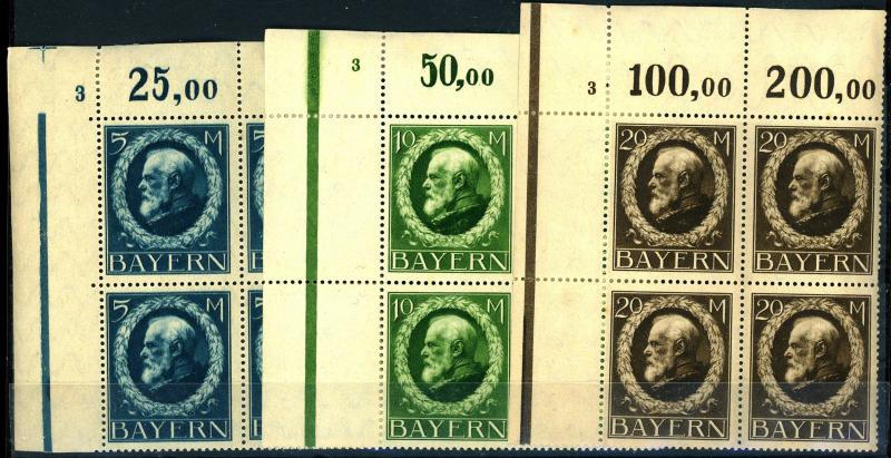  Bavaria #112-14 MINT Plate Blocks F-VF OG NH Cat$90