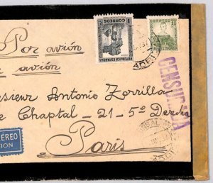 SPAIN Air Mail Mourning 1937 Cover Madrid *SPANISH CIVIL WAR* CENSOR Paris YG183