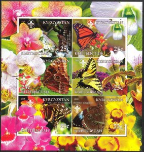 Kyrgyzstan 2005 Scouting Butterflies Orchids Sheet of 6 Imperf. MNH Cinderella !