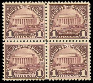 571, Mint $1 VF NH Block of Four Stamps Lincoln Memorial Cat $320 -- Stuart Katz