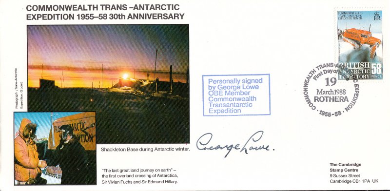 British Antarctic Territory FDC Sc 148 Signed George Lowe Cachet Shackleton B...