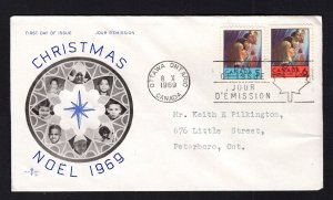 Canada #502-03  (1969 Christmas set) Rosecraft-A cachet FDC addressed-typed