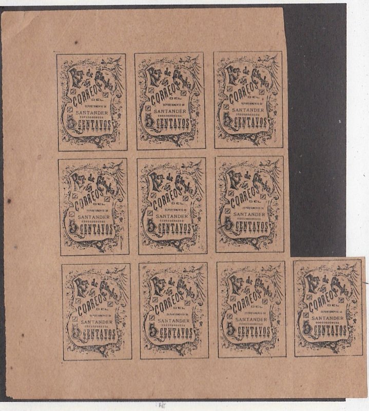 Colombia - Santander # 22 Unused, Large Block of 10 stamps