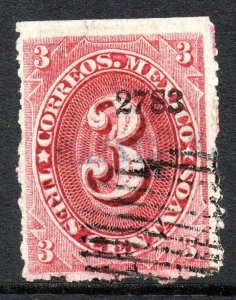 Mexico 1882 Foreign Mail Small Numeral 3¢ Rose Carmine Mazatlan VFU MX54