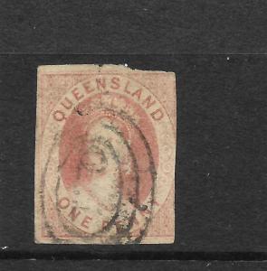 QUEENSLAND 1860  1d  CARMINE ROSE  QV IMPERF FU  SG 1