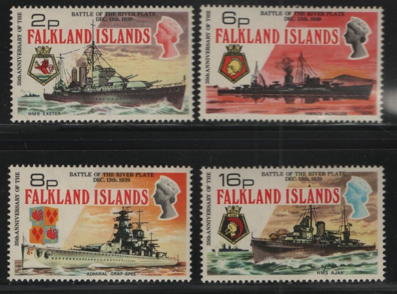 FALKLAND ISLANDS, (4)  SET, 237-240, MNH, 1974, Battleships