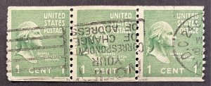 US #839 Used Coil  Strip of 3 - 1c George Washington 1939 [B16.1.1]