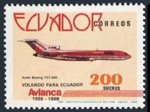 Ecuador 1168, MNH. Michel 2077. Avianca Airlines, 60th Ann. 1988. Planes.