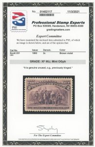 USA 231 - 2 cent Columbian - PSE Graded Cert: XF 90 Jumbo Mint OGph