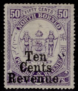 NORTH BORNEO QV SG F3b, 10c on 50c NO STOP CENT/STOP REVENUE, UNUSED. Cat £600.